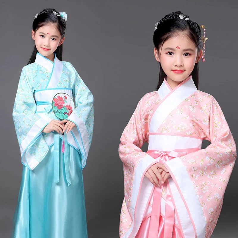 Toddler Kid Girl Chinese Style Traditional GuZheng Hanfu Dress Classical Performance Tang Dynasty Flower Print Popular Party | Детская