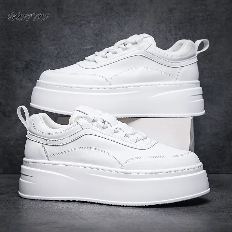 Sneaker Casual Men Designer White Board Shoes Fashion Microfiber Leather Breathable Height Increased Flat Platform Running Shoes 2