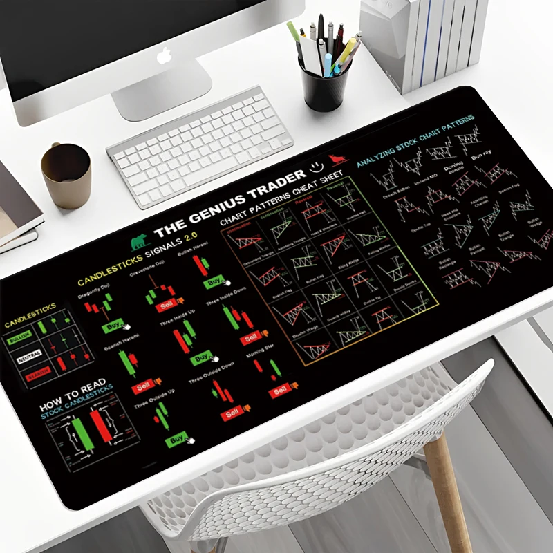 Stock Market Chart Pattern Large Gaming Mousepad XXL Keyboard Gamer Mouse Pad On The Table Speed Desk Mat 100x50cm Mouse Mats 3