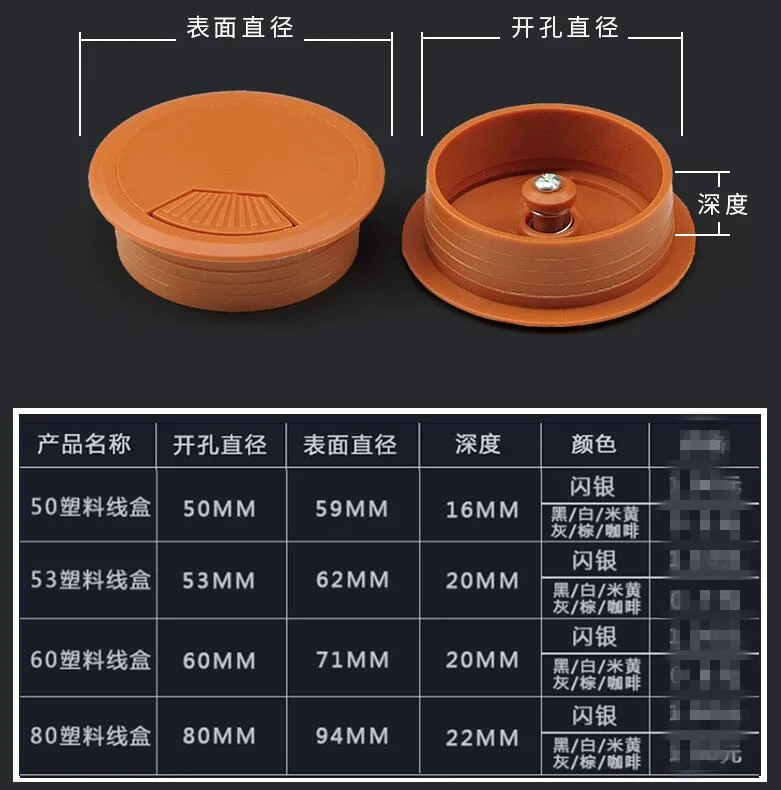 Description Picture 2 of item2pcs 50/53/60/80mm Desk Wire Hole Cover ABS Plastic Round Cable Box Computer Thread Hole Table Line Hole Cover Decorative