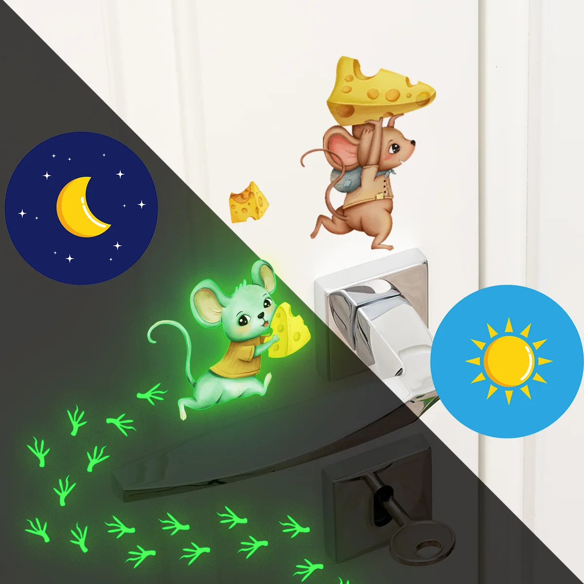 Description Picture 3 of itemCartoon Mouse Cheese Luminous Wall Sticker For Baby Kids Room Decoration Decals Bedroom Glow In The Dark Self-adhesive Wallpaper