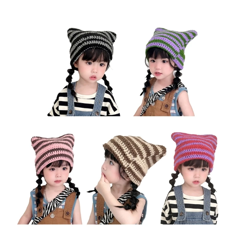 

Devil Cat Ear Children Knitted Hat & Warm Winter Cap Ear Protections Headwear for Boys & Girls 3-15 Years Old Gift