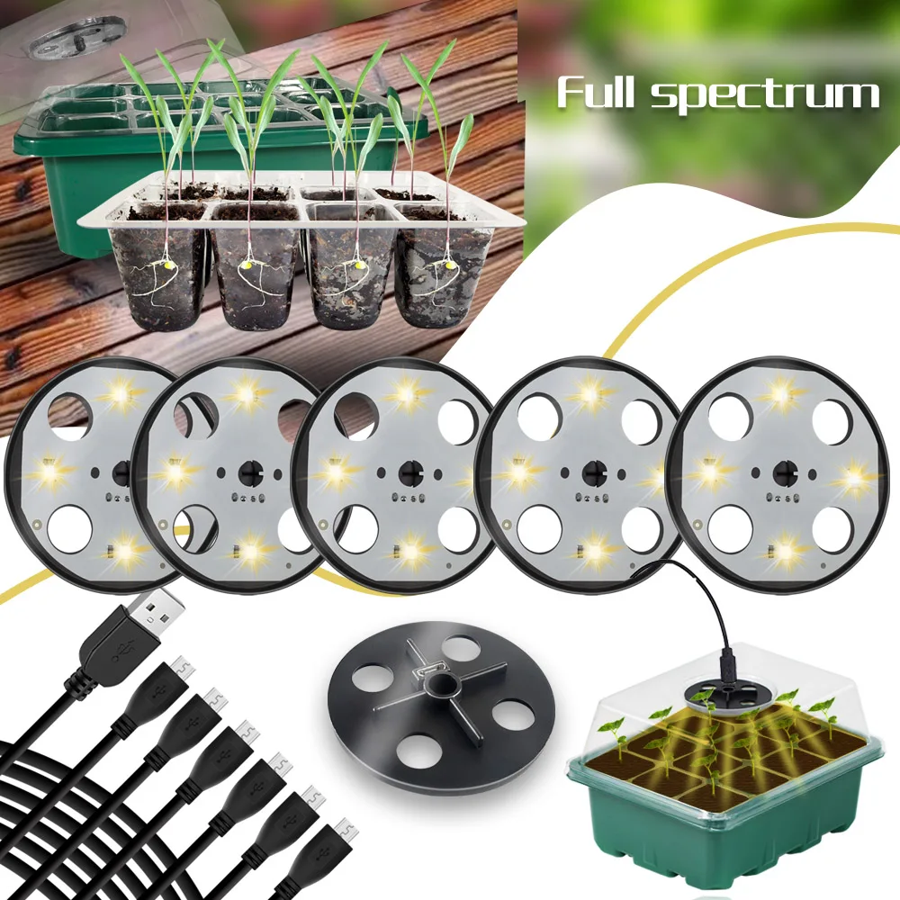 1 Kit 12 Cells Per Tray Seedling Tray Kit Grow Lights Red Blue Yellow Warm Light Dome Seed Starter Trays Germination Nursery