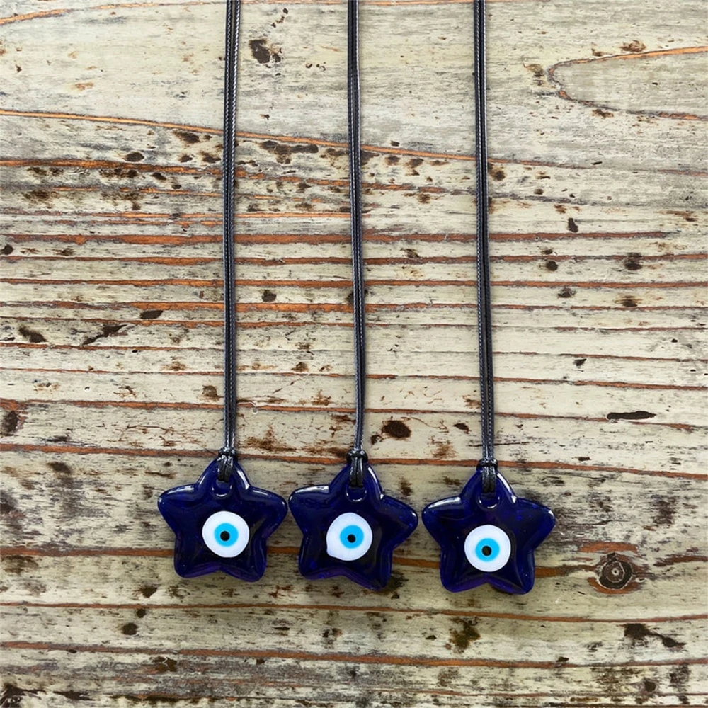 Evil Eye Black Corded Necklace Pendant Blue Glass Evil Eye Turkish Eye Nazar House Protection Wall Hanging Rearview Mirror  Gift 2