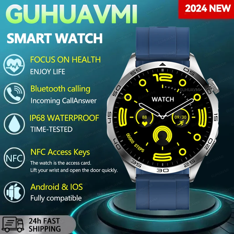 

New Men GT4 Smartwatch NFC 1.43" 466*466 AMOLED Screen Bluetooth Call NFC Smart Watches for Huawei Xiaomi 100+ Sports Modes 2024