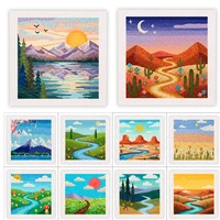 DIY Punch Needle Embroidery Kit with Frame 25x25cm Landscape Pattern for Beginner Cross Stitch Set Hoop Handmade Sewing Art Craf 1
