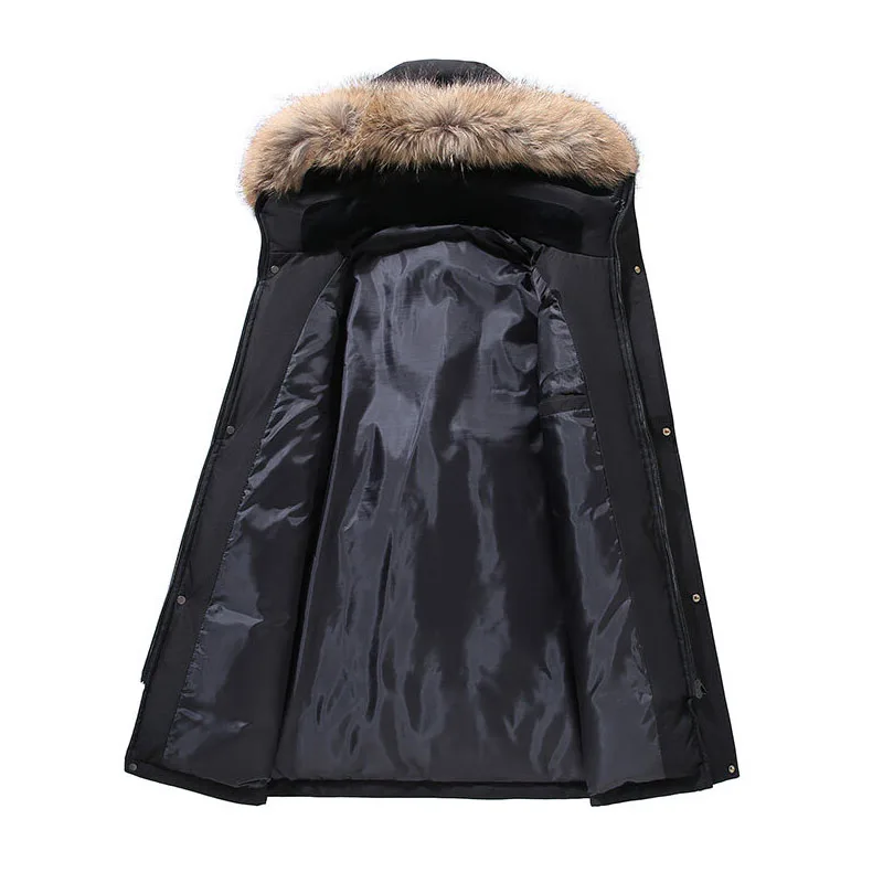 Mens Down Jacket Autumn Winter 90% White Duck Down Hooded Parkas Multi Pockets Plus 4XL