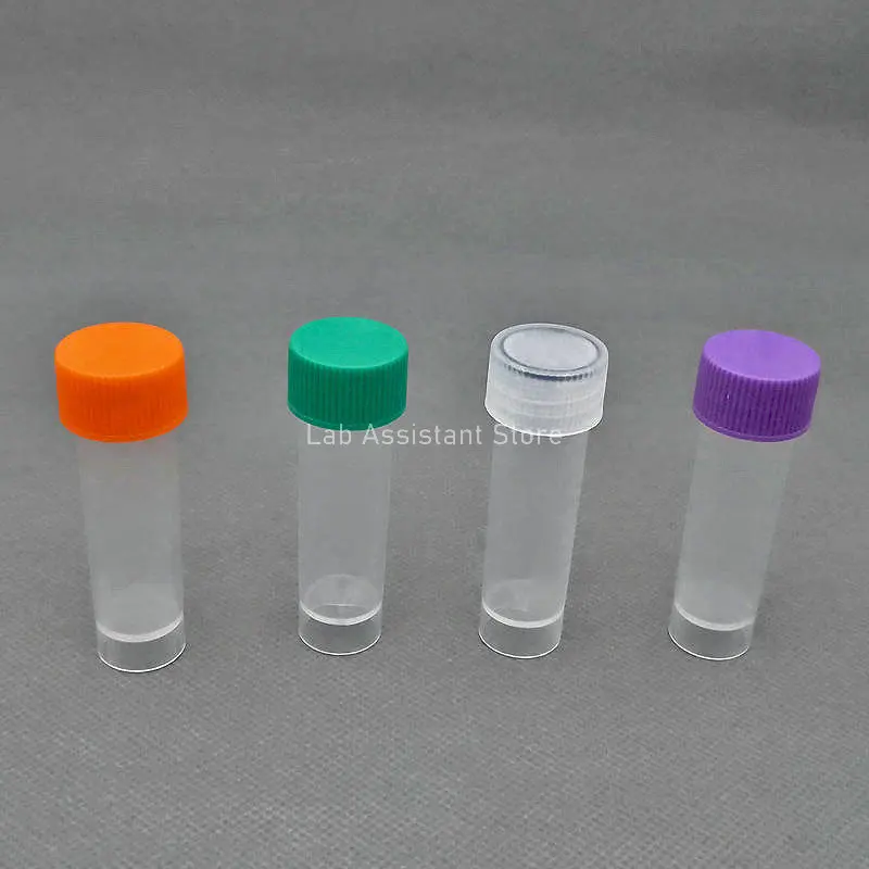 실리콘 가스켓이 있는 플라스틱 동결 파이프 동결 튜브, 컬러 캡이 있는 Cryovial, 실험실 실험 용품, 로트당 200 개, 5ml