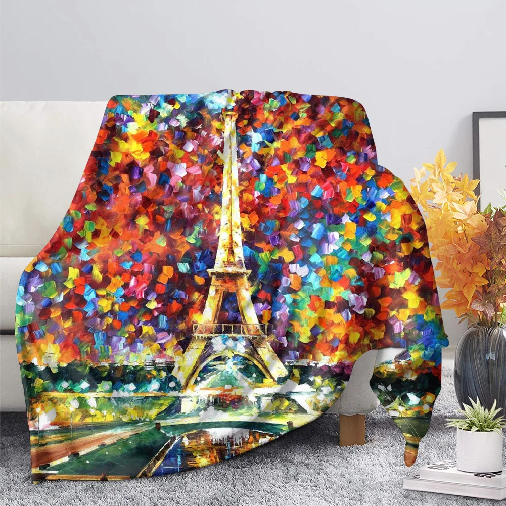 

Retro Eiffel-tower Design Warm Fleece Blanket on Bed Sofa Bedding Single Fall Blanket Dreamlike Gift Winter Bed Sheets King Size