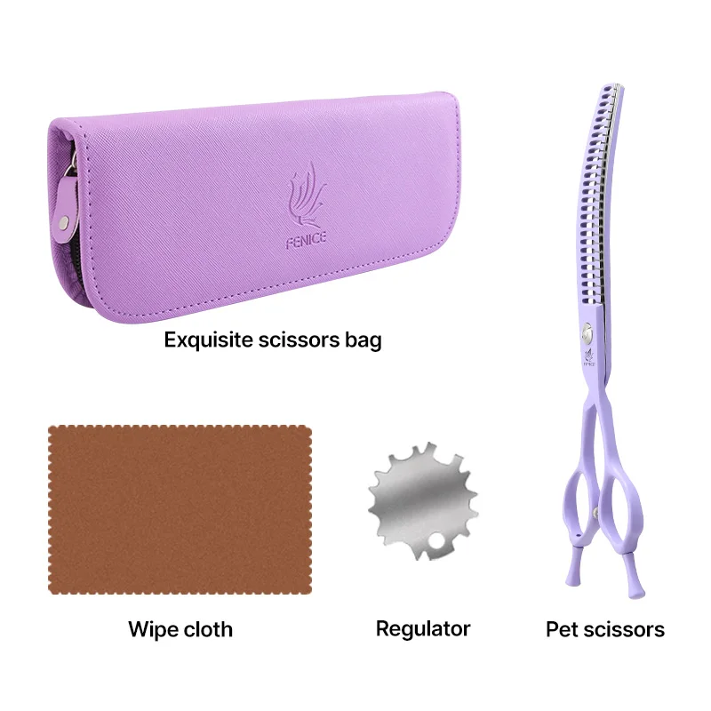 Fenice Professional 6.5/7.0/7.5 inch JP440C Steel Colorful Pink/Purple Curved Chunker Scissors Shears for Pet Grooming Tools dog grooming scissors