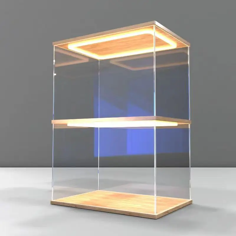 액션 피규어 디스플레이용 링 LED 조명이 있는 아크릴 투명 디스플레이 케이스, 자동차 모델 및 인형용 조립 먼지 보관 케이스