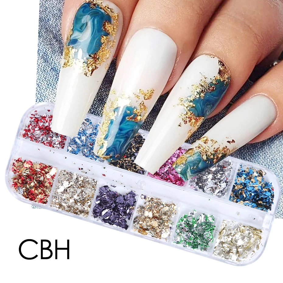 Luxurious Gold Foil Nail Art Glitter Set - 12 Color Shimmering Sparkles