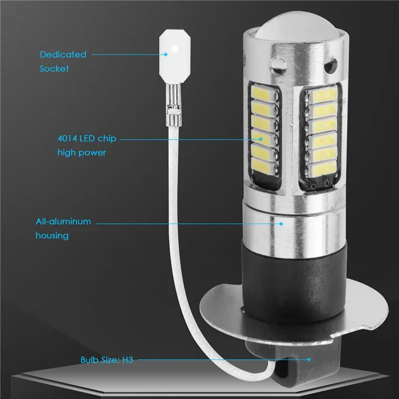 A65P-2Pcs H3 슈퍼 브라이트 LED 안개등 운전 DRL 전구 키트 6000K 화이트