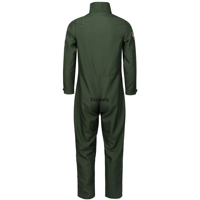 Adult Halloween Top Gun Pilot Costume for Men Air Force Cosplay Uniform Jumpsuits with Necklace Glasses Carnival Party Outfits