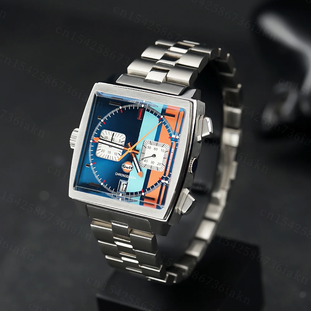 2022 Fashion New Square Color Bar 37mm Men's Leisure Sports Sapphire Mirror Stainless Steel Material Waterproof Quartz Watch