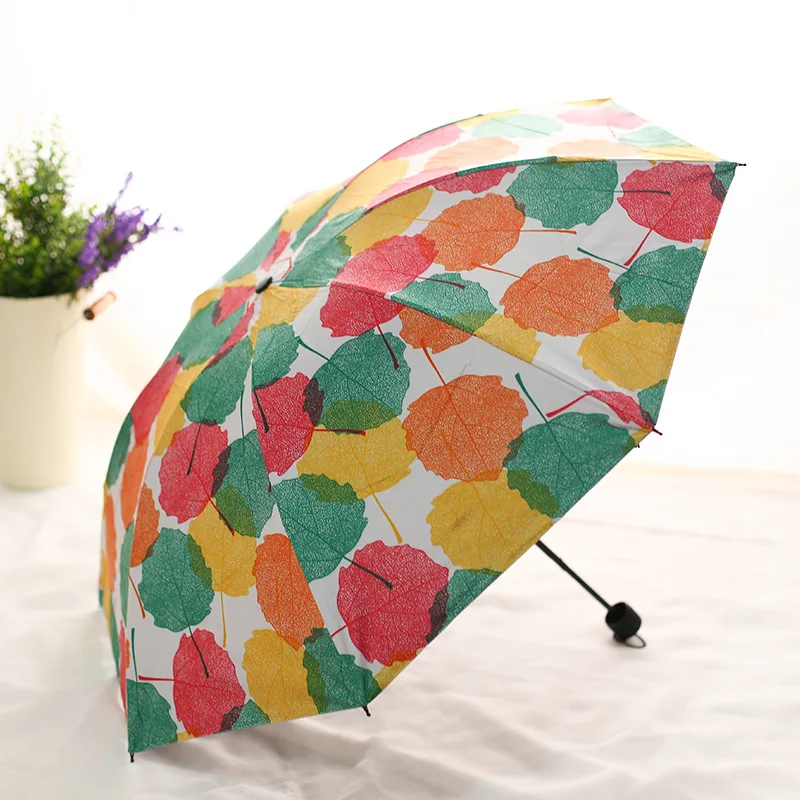 Creative Branch Leaves Small Fresh Sunny Umbrella Dual Use Black Glue Shade Sun Umbrella Sun Umbrella Company Activities Gift