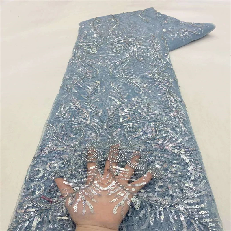 

Hand Made Sequins Lace Fabric 2022 African Tulle Lace Fabric French Lace Fabric Nigerian Lace Fabric For Party Dresses xz-340