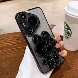Custodia Shockproof con Supporto per Rabbit Glitter Specchio di Lusso