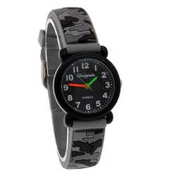 Premium Camouflage Silicone Strap Quartz Watch for Kids & Students - Digital Display (Grey)