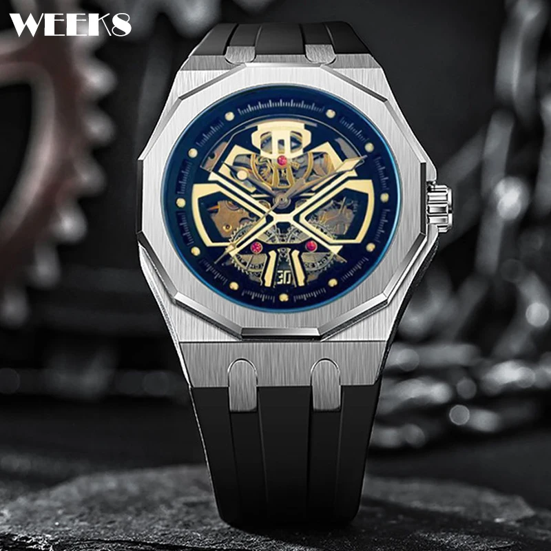 Luxury Automatic Mechanical Watch Irregular Shaped Dial Men Mens Skeleton Watches Male Tonneau Clock Hombre Relogio Masculino