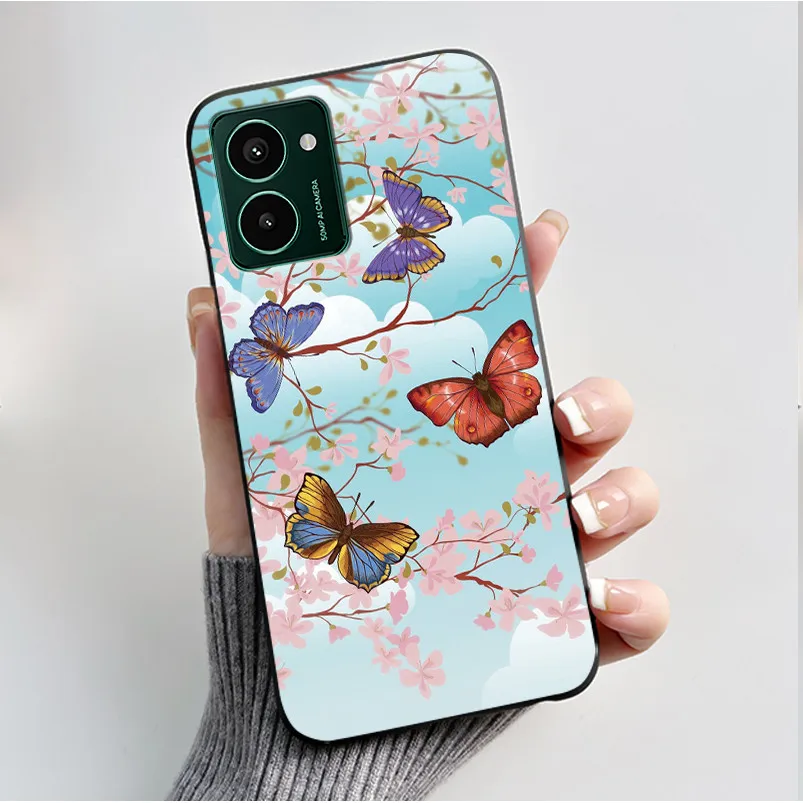 Luxury Fashion Butterfly Flower Painted Black Soft TPU Silicone Phone Case