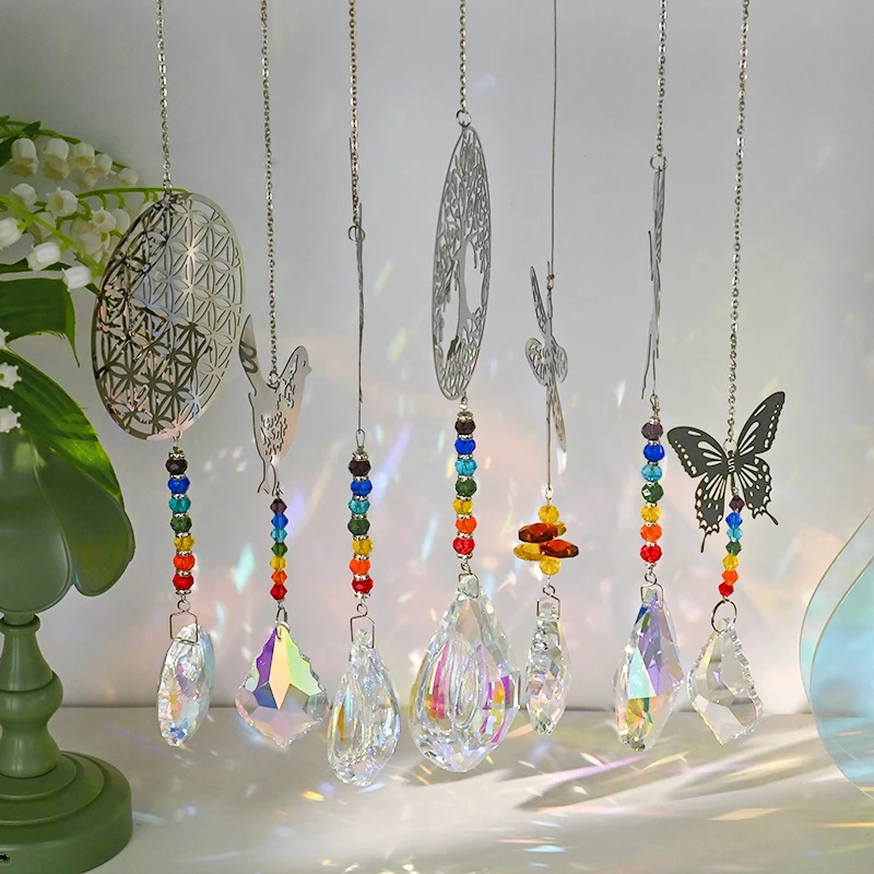 Crystal Wind Chimes Rainbow Sun Catcher Outdoor Wind Bells Home Garden Hanging Ornament Wall Yard Decor Music Bells