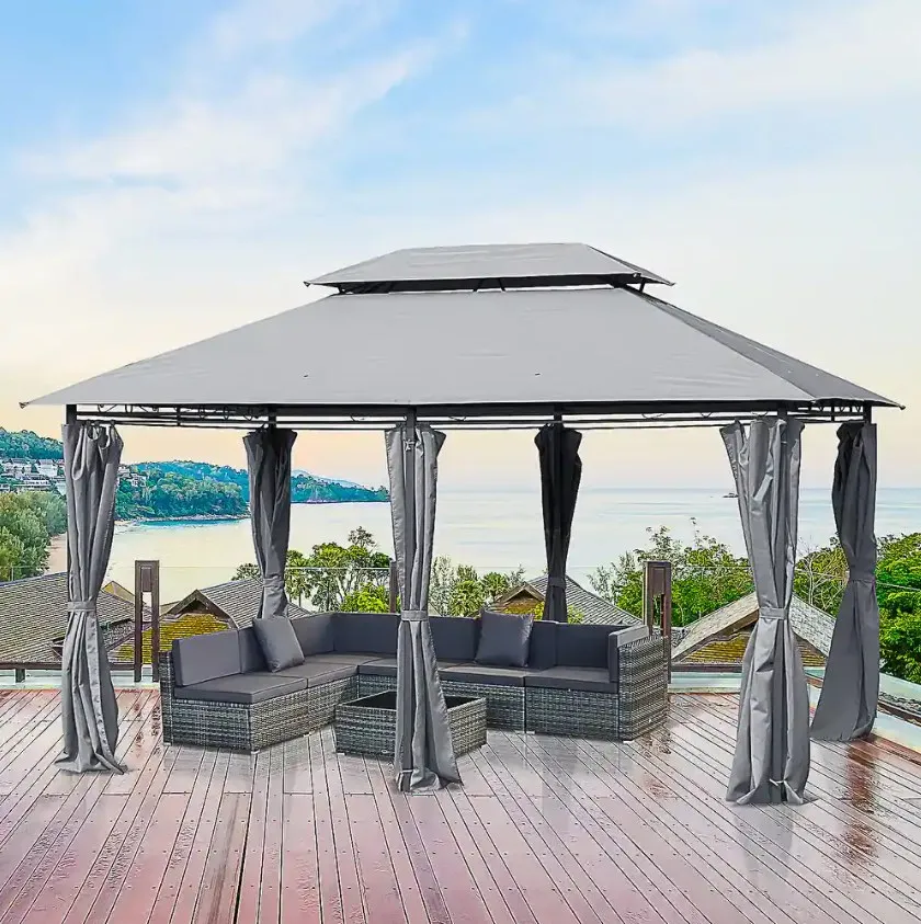 10' X 13' 2tier Steel Outdoor Garden Gazebo With Vented Soft Top