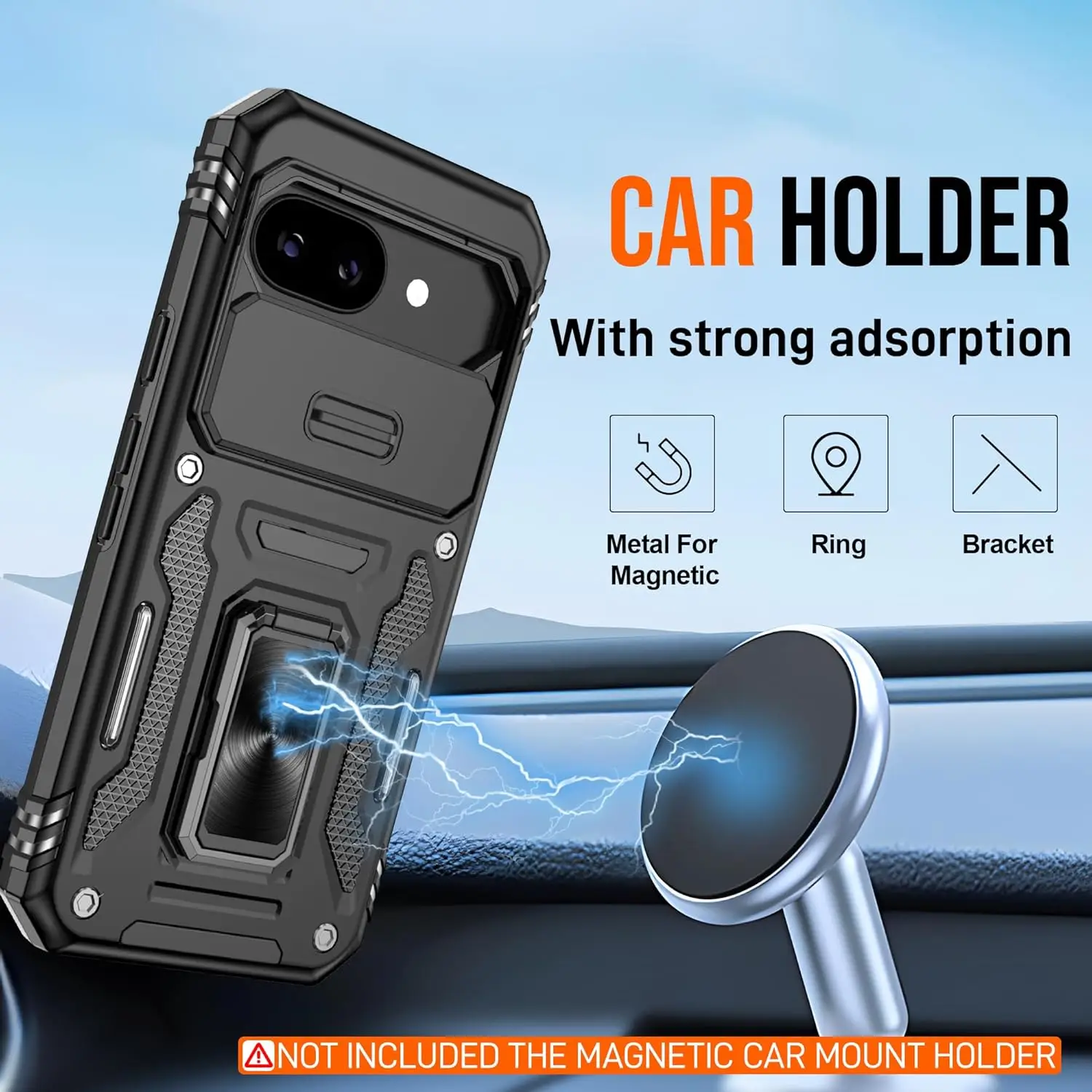 Rugged Military Grade Shockproof Kickstand Case with Slide Lens Protector