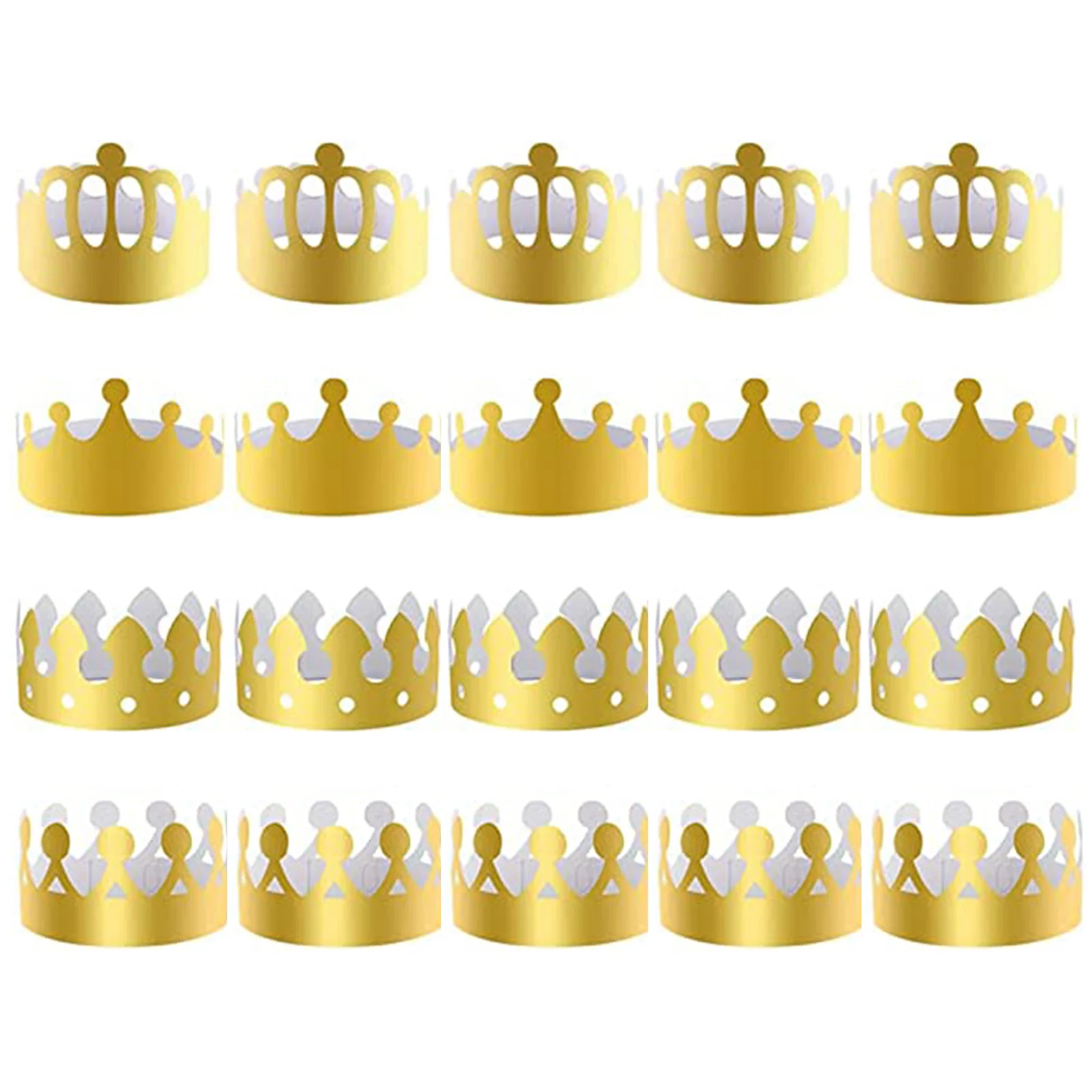 20Pcs King Crown Party Hats 4 Styles For Birthday Gold Paper Crowns For ...