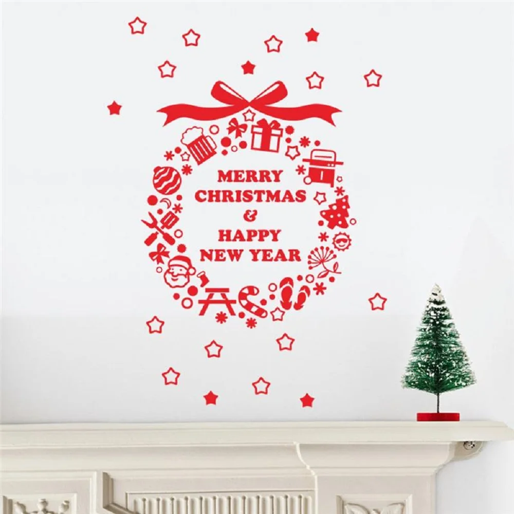 

Merry Christmas Happy New Year Quotes Wall Stickers Room Decor Diy Vinyl Gift Home Decals Festival Art Poster