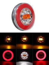  12-24V LED 4in1 Dynamic Truck Taillight Round Tail Trun Signal Reverse Lamp Rear Brake Stop Light For Trailer Lorry RV Bus 