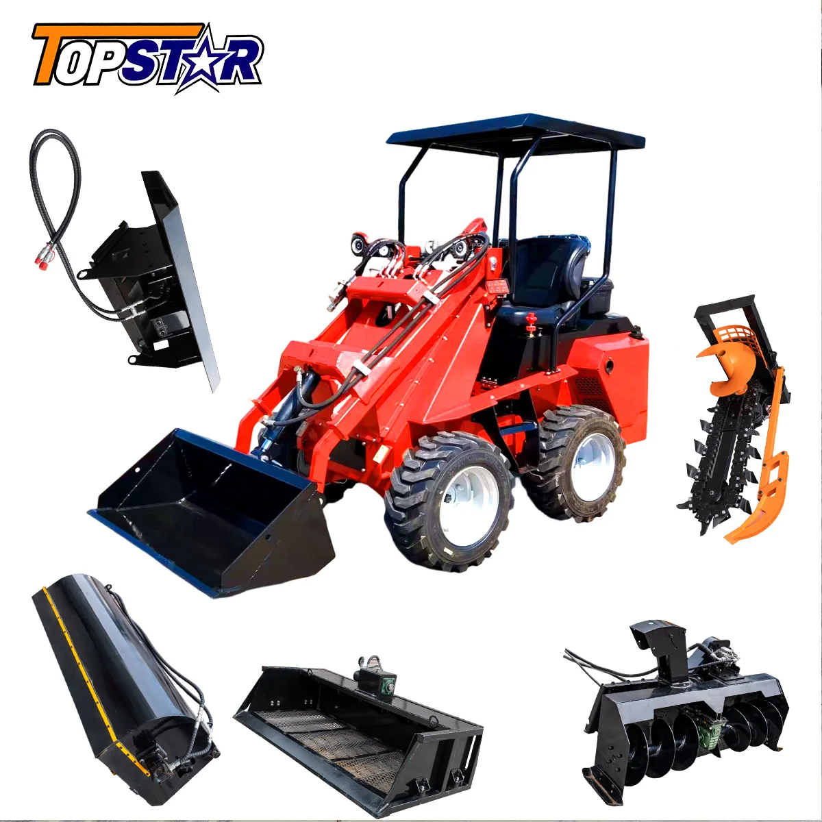 Maßgeschneiderter Mini-Skidsteer-Ständer aus China mit Anbaugeräten, Mini-Raupen-Kompaktlader mit Schiene