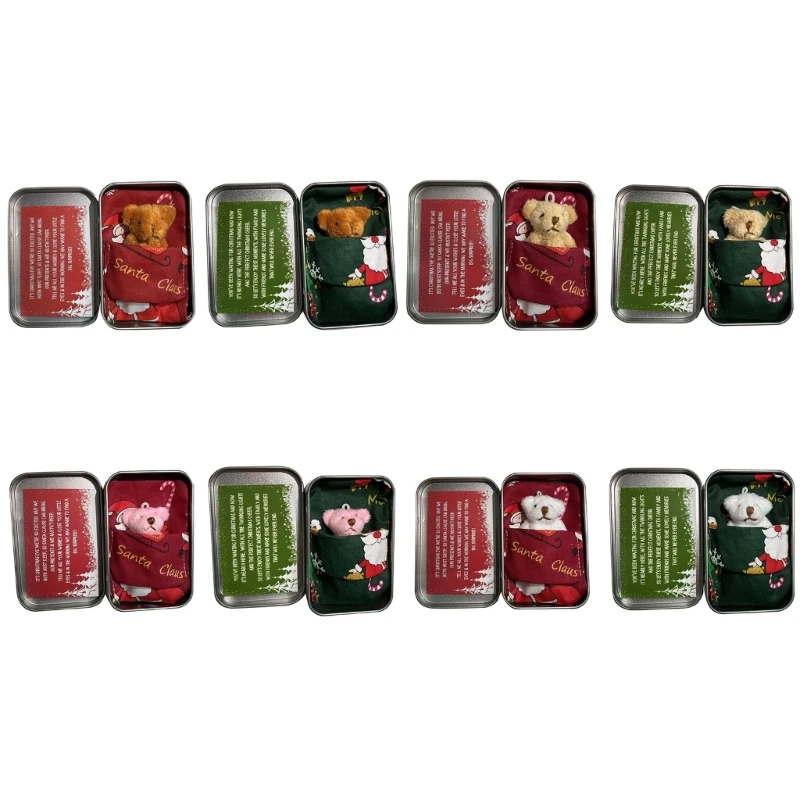 

Праздничный рождественский карманный медведь-обнимашка, мини-медведь, плюшевый медведь, игрушка в жестяной коробке, мягкая с