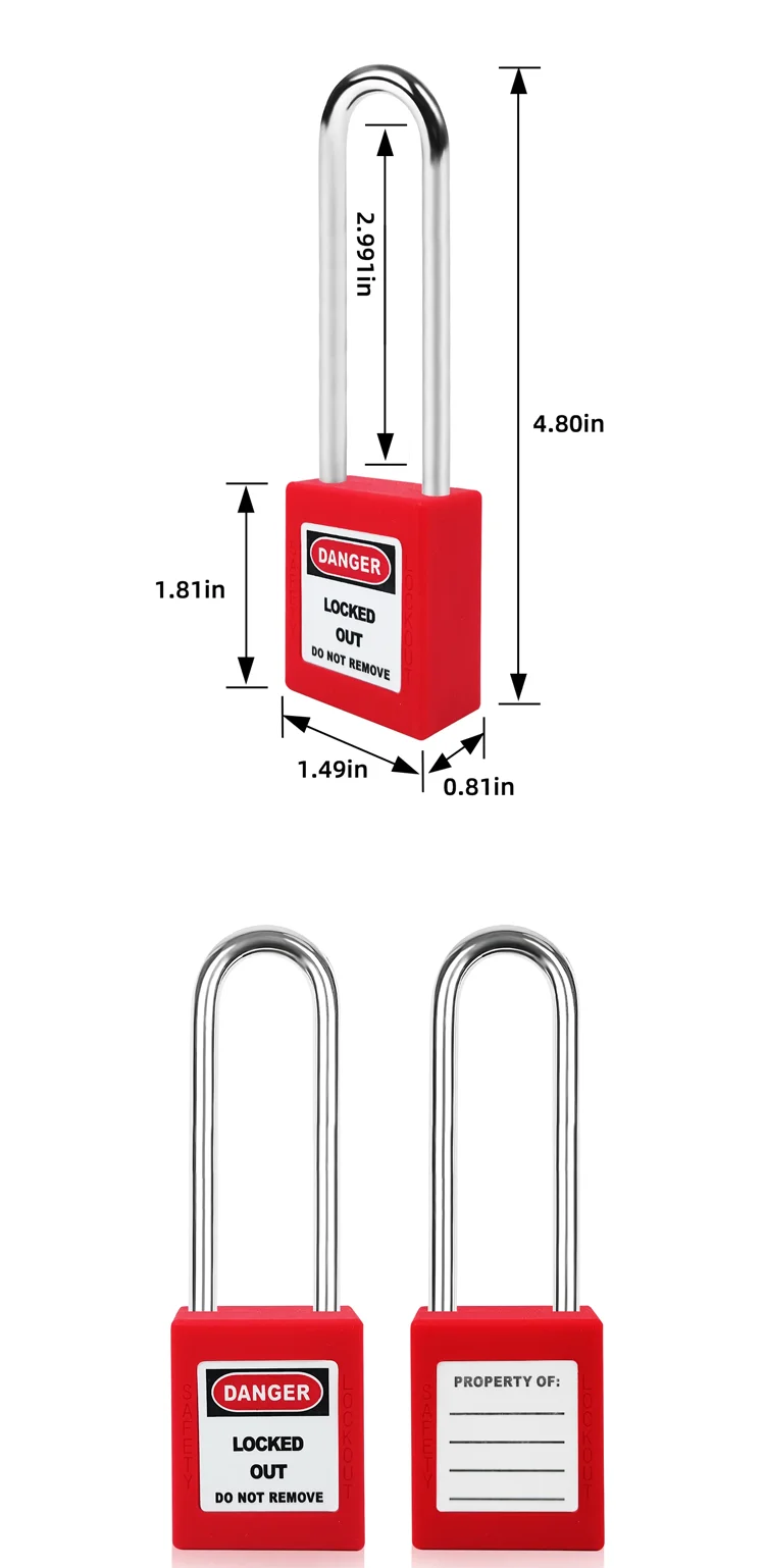 5 Stück 76 mm Stahl-Sicherheitsverriegelung/Tagout Steel Industrial Seguridad Sicherheitsvorhängeschloss Rot Gelb Grün Schwarz Blau mit 2 Schlüsseln – Detail 3
