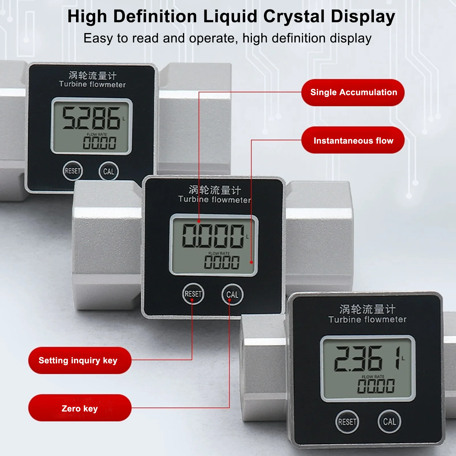 Digital Turbine Flow Meter LCD Display High-Precision Water Flowmeter Diesels Gasoline Methanol Liquids Electronic Flowmeter