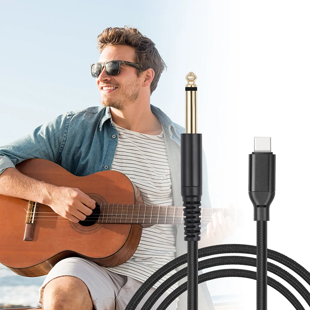 1/2/3M USB C To 6.35mm 1/4 TS Audio Stereo Cable Type C To 6.35mm Aux Jack Cord 6.35mm Mono To USB Type-C Recording Cord Adapter