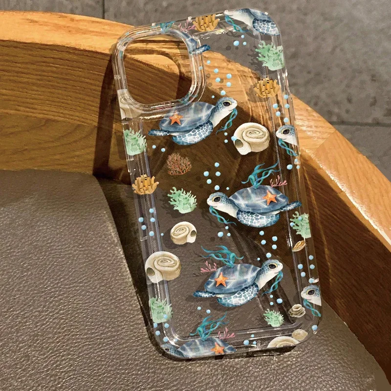 thumbnail image 1 of Funda transparente con estampado de delfines y tortugas marinas de verano para iPhone 16, 15, 13, 12, 11, 14 Pro Max, Mini XR, XS, 7, 8, 14 y 15 Plus, funda de silicona para parachoques, 1 of 5