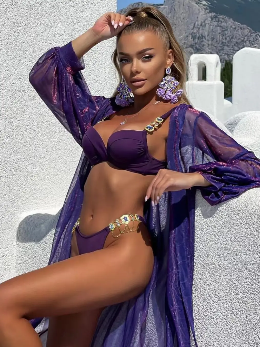 宝石で飾られたラインストーンの女性用ビキニ,ツーピースの女性用水着