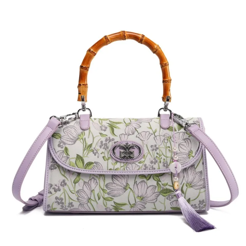 حقيبة يد نسائية صيفية بتصميم مطرز بالزهور وعقدة من...