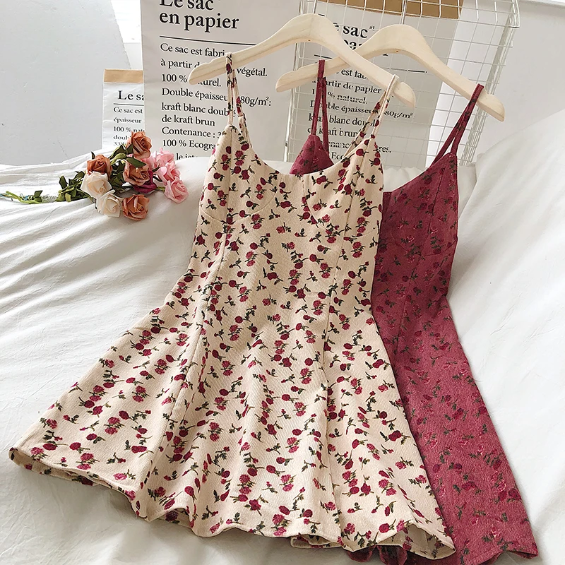 

Spring Sweet Floral Print Dress Women Sexy V Neck Corduroy Spaghetti Strap Dresses Female Sleeveless Mini Short Party Vestidos