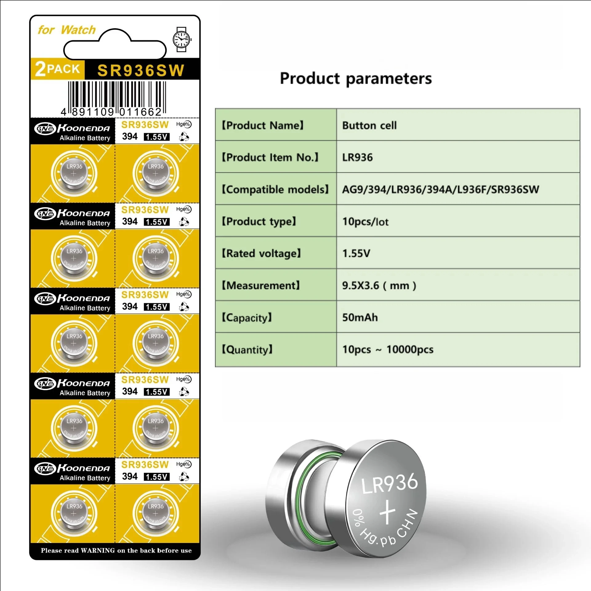 2 szt.-50 szt. 1.55V AG9 LR936 394 SR936SW CX194 LR45 baterie guzikowe G9A 194 394A SR936 L936F Cell moneta zegarek zabawki zdalna bateria