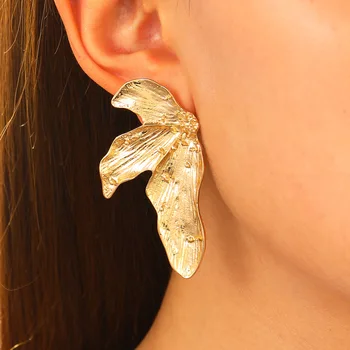 Exaggerated Big Gold Color Leaf Earrings For Women Metal Earing Jewelry 2025 Trending New Hawaiian Holiday Style Earrings Gifts