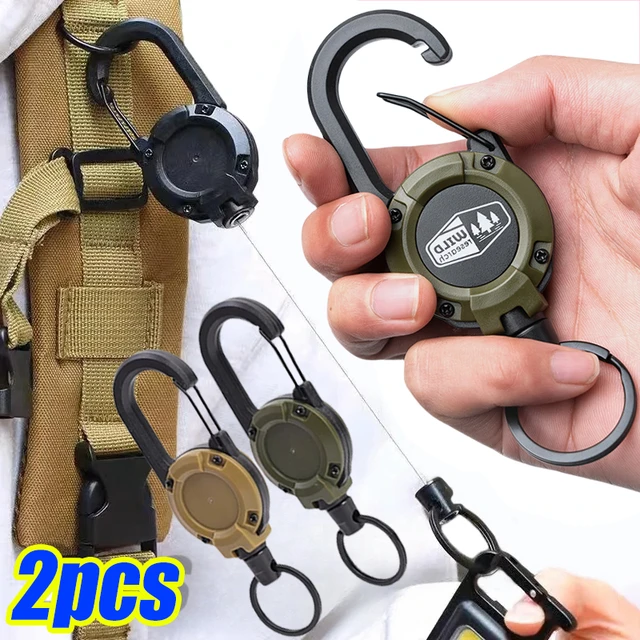 1/2pcs Steel Wire Rope Retractable Pull Reel Carabiner Key Chains Buckle  Spring Key Holder Outdoor Sporty Keychain Multiple Tool - AliExpress