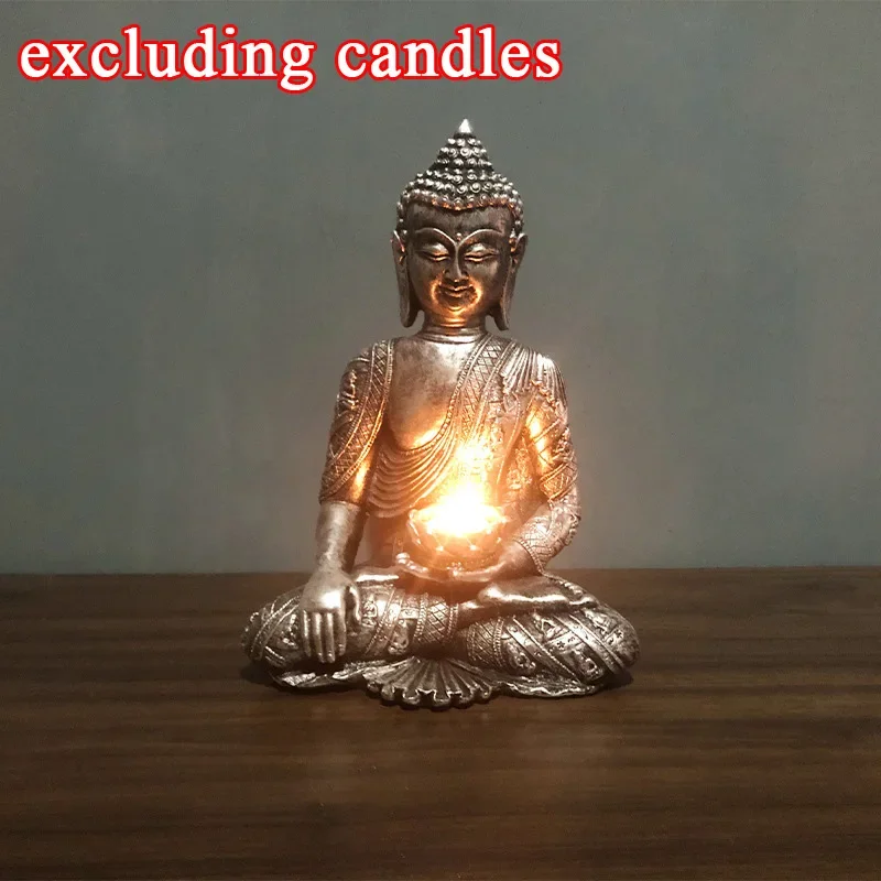 Portavelas Decorativo Buda De Metal Dorado Con Base De Madera – Ideal Para Velas De Té, Meditación Y Decoración De Hogar (15 X 7 X 5 Cm)