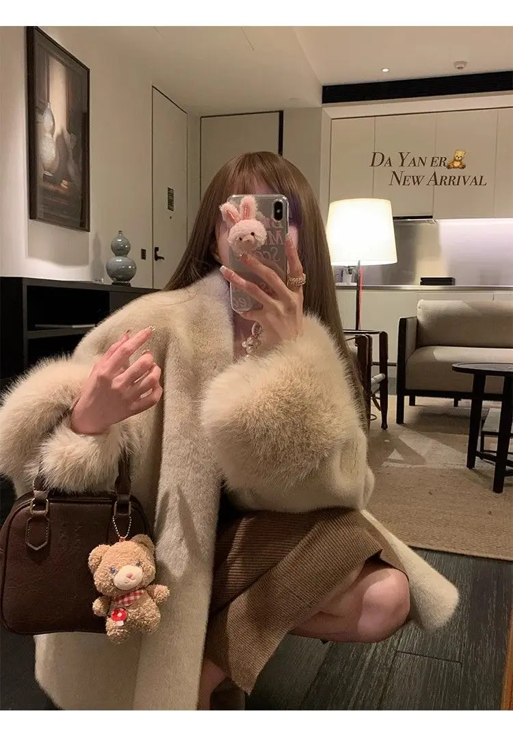 Women Plush Coat – Elegant Autumn Winter Jackets | Solid Color V Neck Outerwear