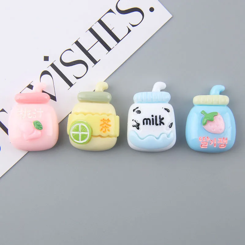 

10pcs Kawaii Drink Bottle Flat Back Resins Cabochon Scrapbook Colorful Beverage Juice Cabochon For DIY Phone Case Jewelry Making