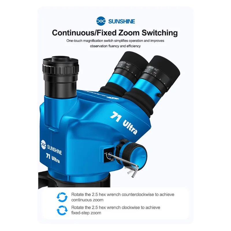 SUNSHINE 71 Ultra-B11 Trinocular Stereo Microscope 0.65X - 5.5X Zoom ...