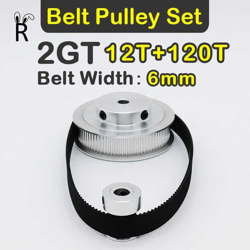 10:1 Reduction 12T 120T GT2 Timing Belt Pulley Set 120Teeth 12Teeth Belt Width 6mm 3D Printer Pulley Synchronous Wheel Set 2GT