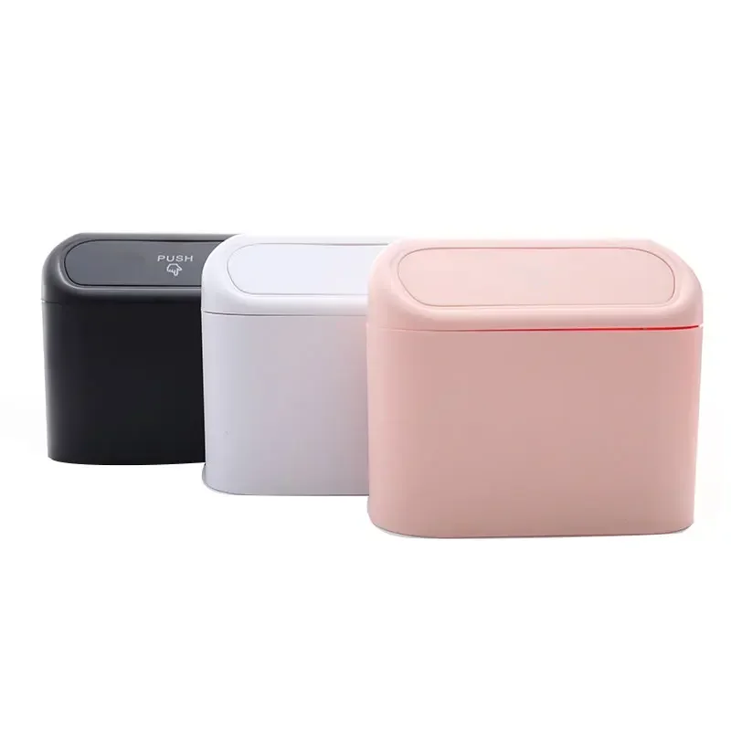 Hanging Car Trash Can with Lid Mini Tray Dustbin Garbage Box Trash Car Interior Storage Case Bin Push Can Accessories