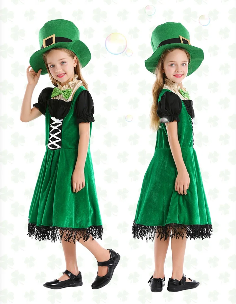 

Girls Leprechaun Costumes Childs St Patricks Day International Holidays Irish Gnome Bright Lucky Green Fancy Dress Outfits Decor